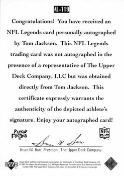 1997 Upper Deck Legends - Autographs #AL-119 Tom Jackson Back