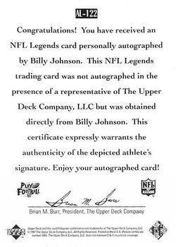 1997 Upper Deck Legends - Autographs #AL-122 Billy Johnson Back