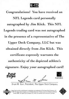 1997 Upper Deck Legends - Autographs #AL-125 Jim Kiick Back