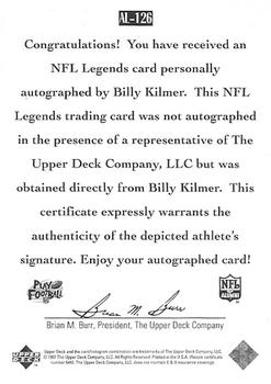 1997 Upper Deck Legends - Autographs #AL-126 Billy Kilmer Back