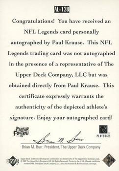 1997 Upper Deck Legends - Autographs #AL-128 Paul Krause Back