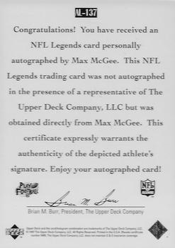 1997 Upper Deck Legends - Autographs #AL-137 Max McGee Back
