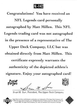 1997 Upper Deck Legends - Autographs #AL-142 Matt Millen Back