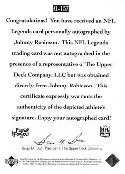 1997 Upper Deck Legends - Autographs #AL-157 Johnny Robinson Back