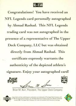 1997 Upper Deck Legends - Autographs #AL-158 Ahmad Rashad Back