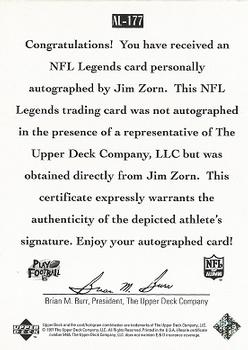 1997 Upper Deck Legends - Autographs #AL-177 Jim Zorn Back