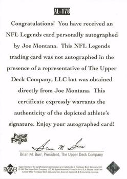 1997 Upper Deck Legends - Autographs #AL-178 Joe Montana Back