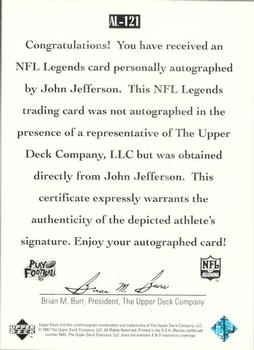 1997 Upper Deck Legends - Autographs #AL-121 John Jefferson Back