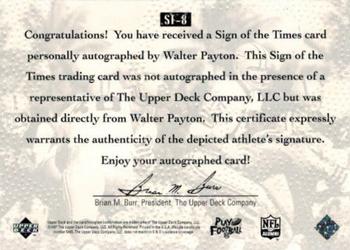 1997 Upper Deck Legends - Sign of the Times #ST-8 Walter Payton Back