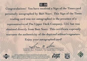 1997 Upper Deck Legends - Sign of the Times #ST-10 Bart Starr Back