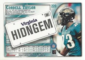 1998 Bowman - Interstate #220 Cordell Taylor Back