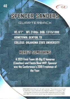 2023 SAGE HIT - Silver #40 Spencer Sanders Back