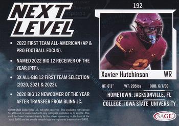 2023 SAGE HIT - Silver #192 Xavier Hutchinson Back