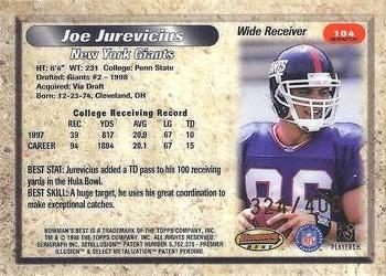 1998 Bowman's Best - Refractors #104 Joe Jurevicius Back