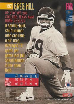 1994 Stadium Club - First Day Issue #197 Greg Hill Back