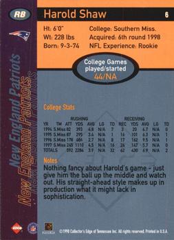1998 Collector's Edge First Place - 50-Point #6 Harold Shaw Back