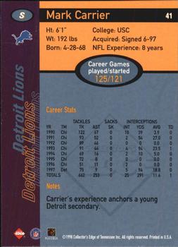 1998 Collector's Edge First Place - 50-Point #41 Mark Carrier Back