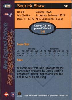 1998 Collector's Edge First Place - 50-Point #188 Sedrick Shaw Back