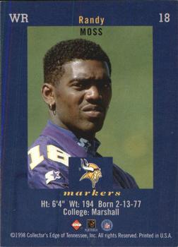 1998 Collector's Edge First Place - Markers #18 Randy Moss Back