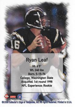 1998 Collector's Edge First Place - Ryan Leaf No Foil Aftermarket #NNO Ryan Leaf Back