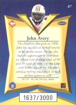 1998 Collector's Edge Masters - 50-Point #87 John Avery Back