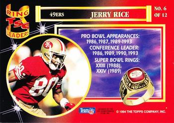 1994 Stadium Club - Ring Leaders #6 Jerry Rice Back