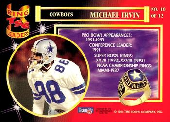 1994 Stadium Club - Ring Leaders #10 Michael Irvin Back