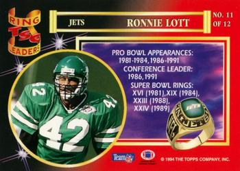 1994 Stadium Club - Ring Leaders #11 Ronnie Lott Back