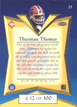 1998 Collector's Edge Masters - Gold Redemption SN100 #25 Thurman Thomas Back