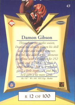 1998 Collector's Edge Masters - Gold Redemption SN100 #43 Damon Gibson Back