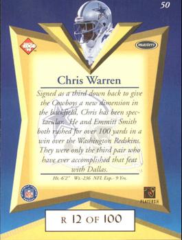 1998 Collector's Edge Masters - Gold Redemption SN100 #50 Chris Warren Back