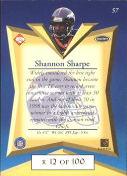 1998 Collector's Edge Masters - Gold Redemption SN100 #57 Shannon Sharpe Back