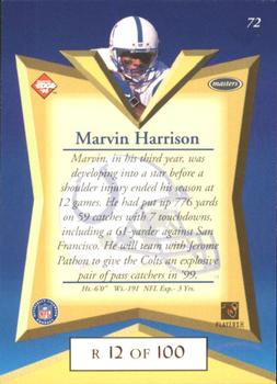1998 Collector's Edge Masters - Gold Redemption SN100 #72 Marvin Harrison Back