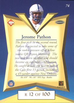 1998 Collector's Edge Masters - Gold Redemption SN100 #74 Jerome Pathon Back