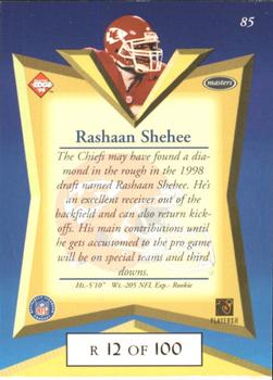 1998 Collector's Edge Masters - Gold Redemption SN100 #85 Rashaan Shehee Back