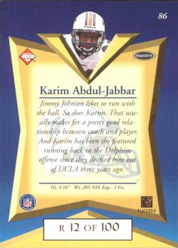 1998 Collector's Edge Masters - Gold Redemption SN100 #86 Karim Abdul-Jabbar Back