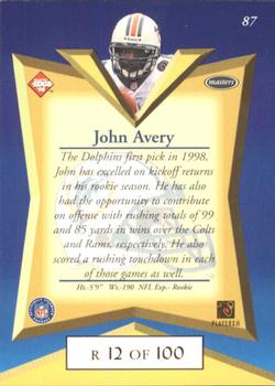 1998 Collector's Edge Masters - Gold Redemption SN100 #87 John Avery Back