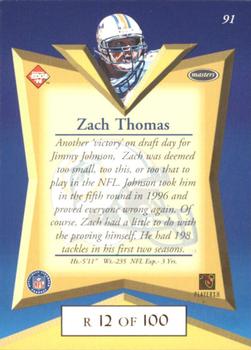 1998 Collector's Edge Masters - Gold Redemption SN100 #91 Zach Thomas Back