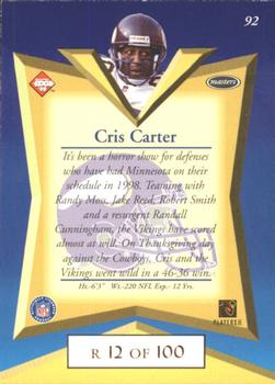1998 Collector's Edge Masters - Gold Redemption SN100 #92 Cris Carter Back