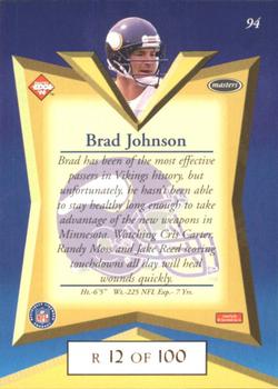 1998 Collector's Edge Masters - Gold Redemption SN100 #94 Brad Johnson Back