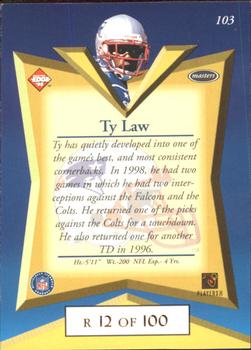 1998 Collector's Edge Masters - Gold Redemption SN100 #103 Ty Law Back