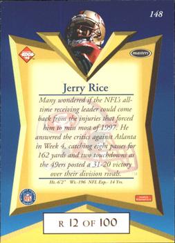 1998 Collector's Edge Masters - Gold Redemption SN100 #148 Jerry Rice Back
