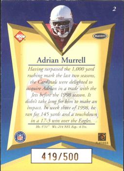 1998 Collector's Edge Masters - Gold Redemption SN500 #2 Adrian Murrell Back