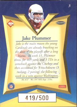 1998 Collector's Edge Masters - Gold Redemption SN500 #3 Jake Plummer Back