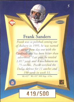 1998 Collector's Edge Masters - Gold Redemption SN500 #5 Frank Sanders Back