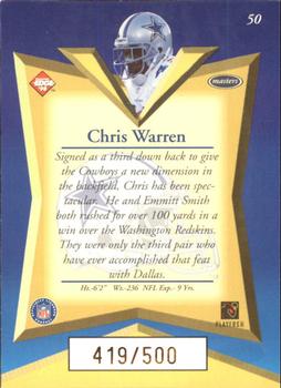 1998 Collector's Edge Masters - Gold Redemption SN500 #50 Chris Warren Back