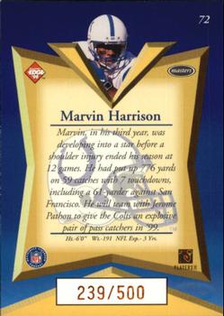 1998 Collector's Edge Masters - Gold Redemption SN500 #72 Marvin Harrison Back