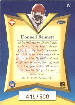 1998 Collector's Edge Masters - Gold Redemption SN500 #81 Donnell Bennett Back