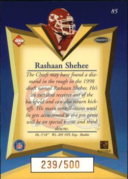 1998 Collector's Edge Masters - Gold Redemption SN500 #85 Rashaan Shehee Back