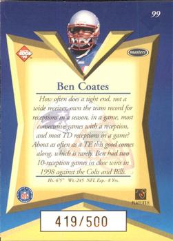 1998 Collector's Edge Masters - Gold Redemption SN500 #99 Ben Coates Back